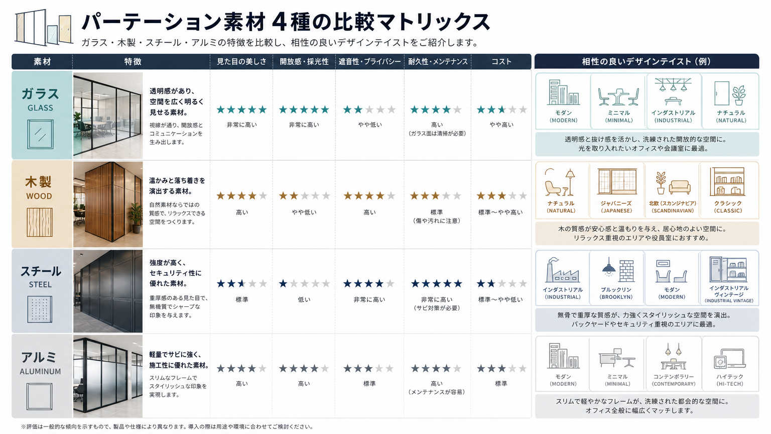 デザインテイスト別パーテーションの選び方